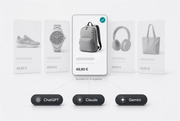 KI-Agent scannt Produktkarten in einem Onlineshop: Nur ein Produkt ist für Agentic Commerce sichtbar