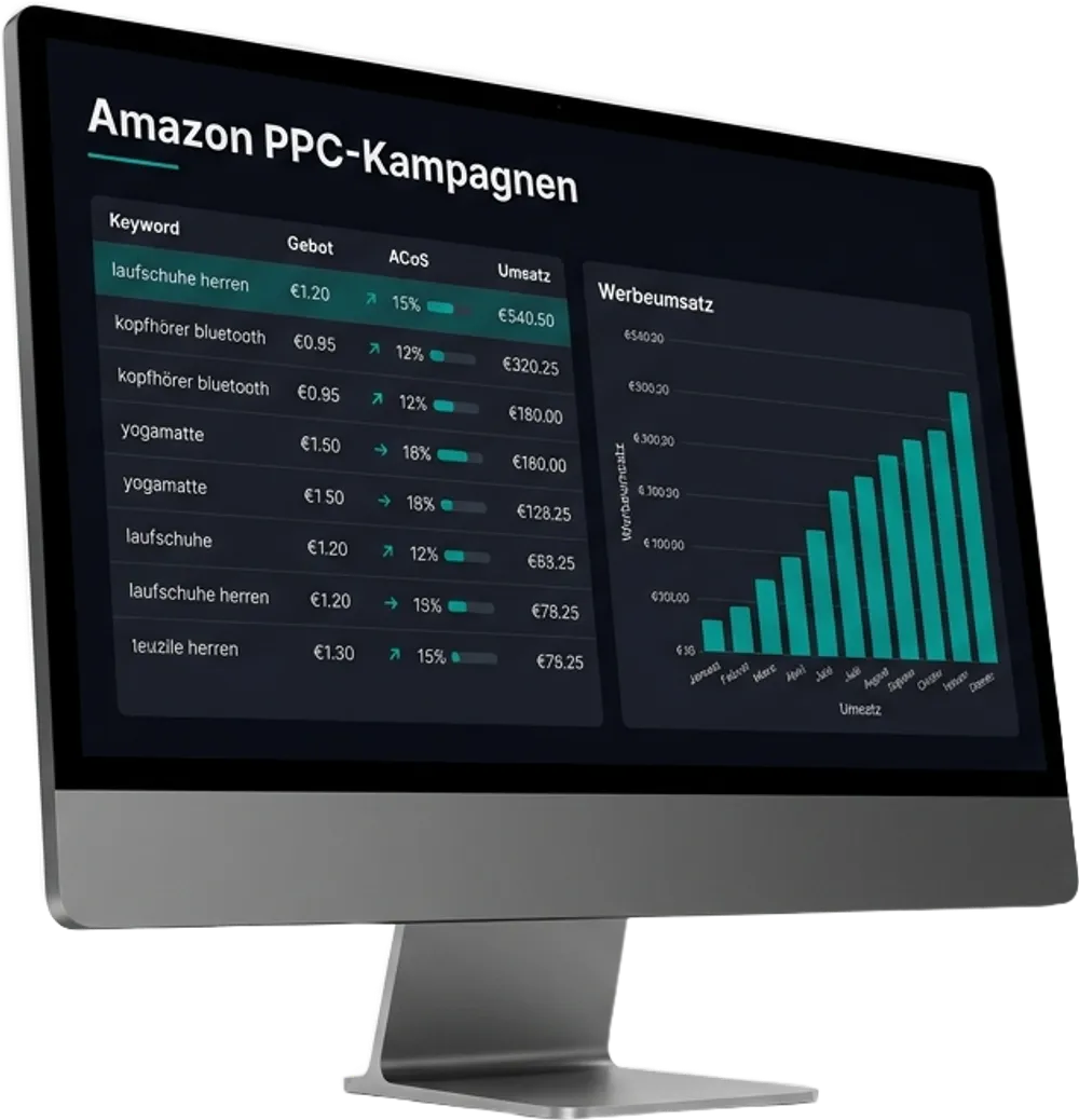 Monitor mit Amazon PPC-Kampagnen-Dashboard: Keywords, ACoS und Werbeumsatz