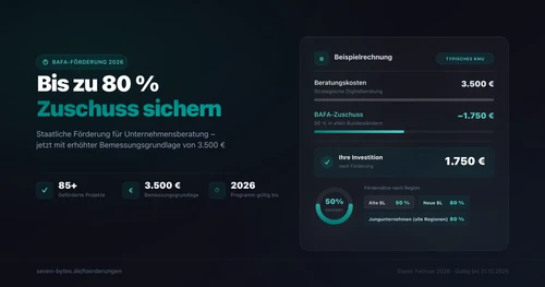 BAFA Förderung für Unternehmen: Beispielrechnung mit bis zu 80% Zuschuss auf Beratungskosten