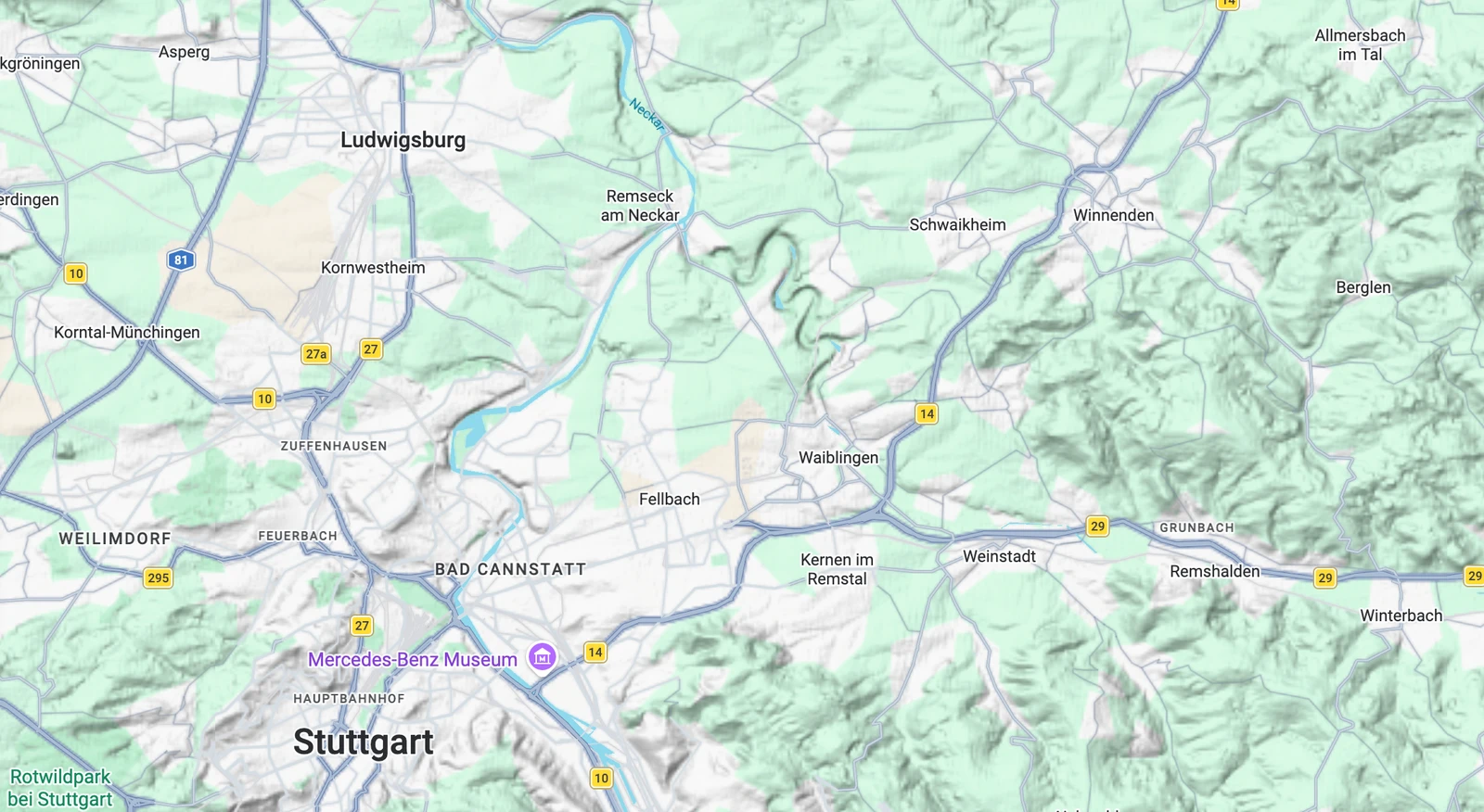 Karte der Region Stuttgart und Rems-Murr-Kreis