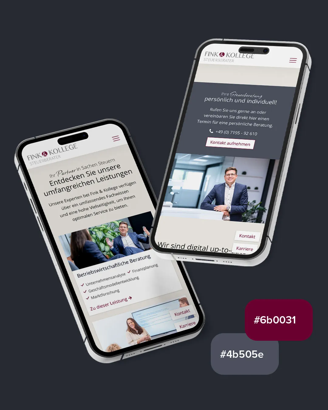 Fink & Kollege Website mobil mit Markenfarben, Motiv 4