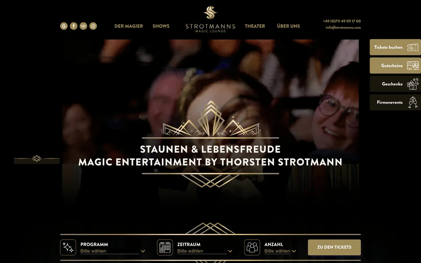 STROTMANNS Magic Lounge Startseite mit Ticket-Finder