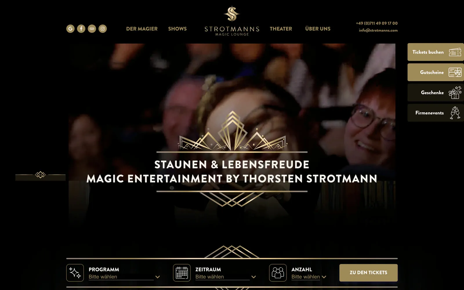 STROTMANNS Magic Lounge Startseite mit Ticket-Finder