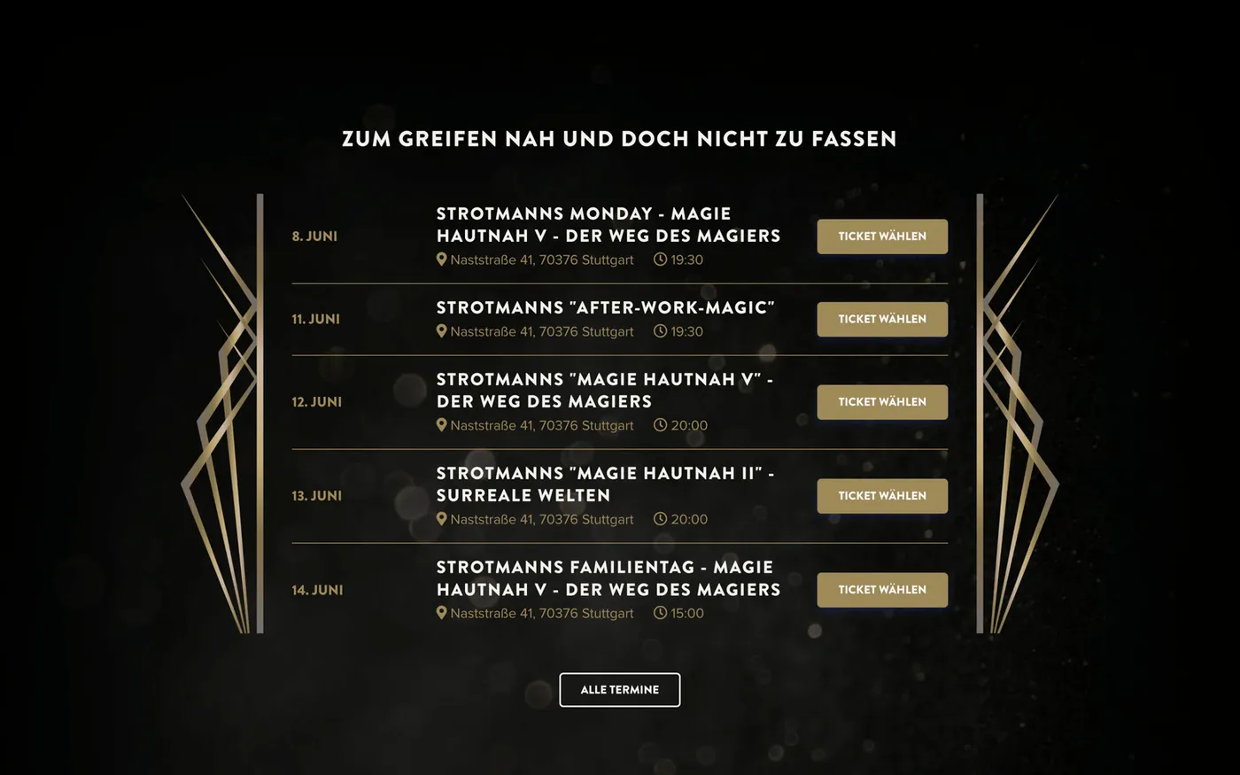STROTMANNS Magic Lounge Spielplan mit Ticketbuchung
