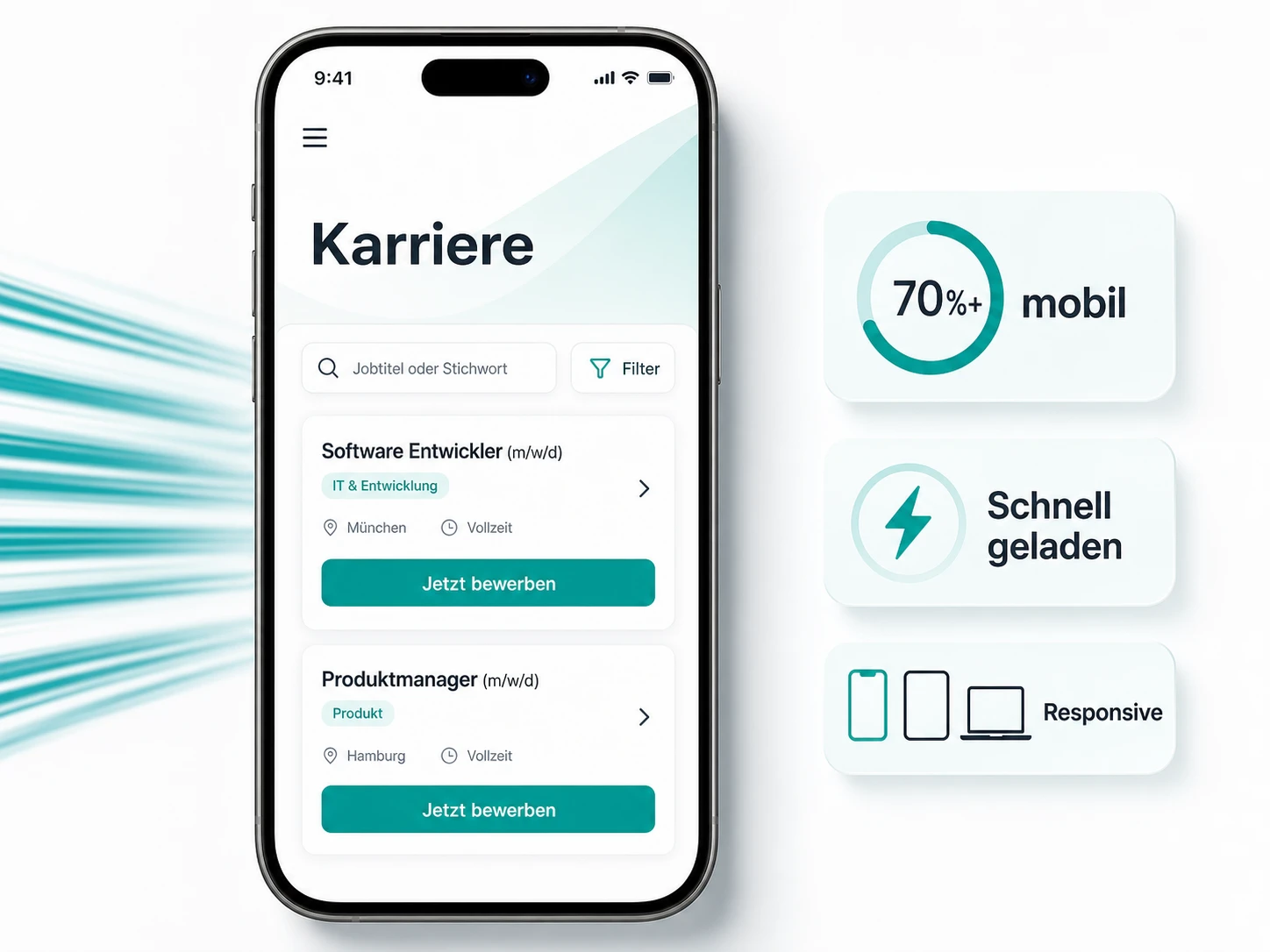 Mobile-First Karriereportal auf Smartphone und Tablet