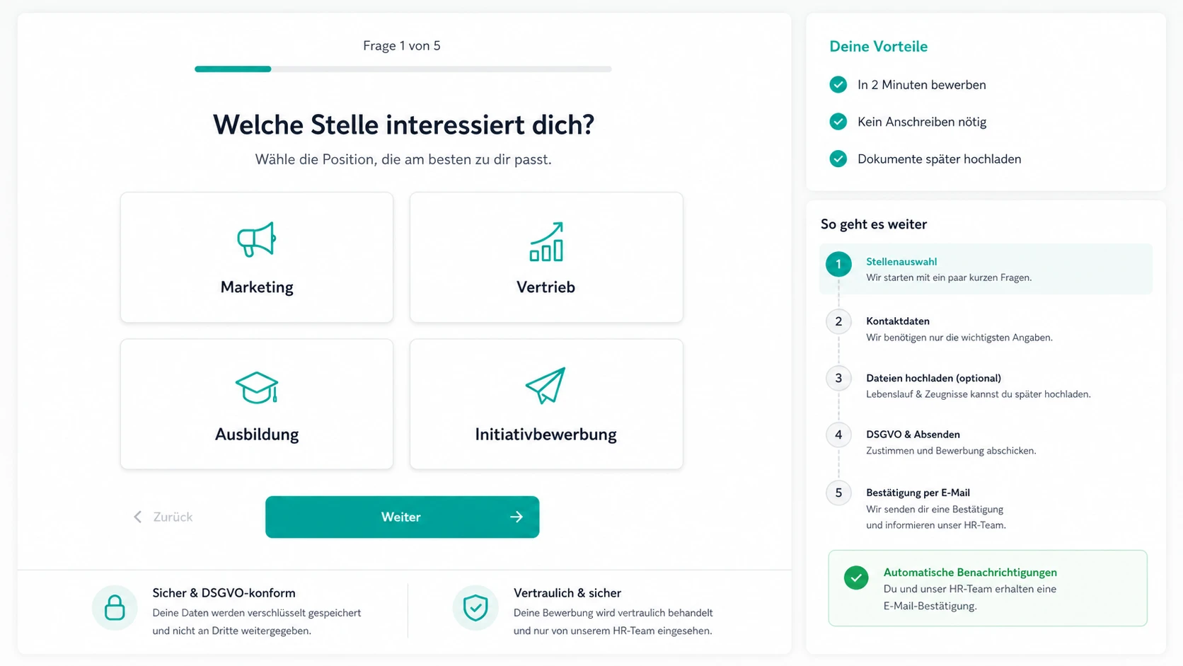 Mehrstufiges Online-Bewerbungsformular auf Website