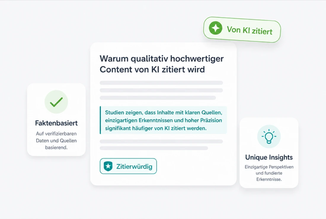 KI-optimierter Content mit zitierwürdig markierten Fakten und Unique Insights, von KI-Systemen zitierfähig