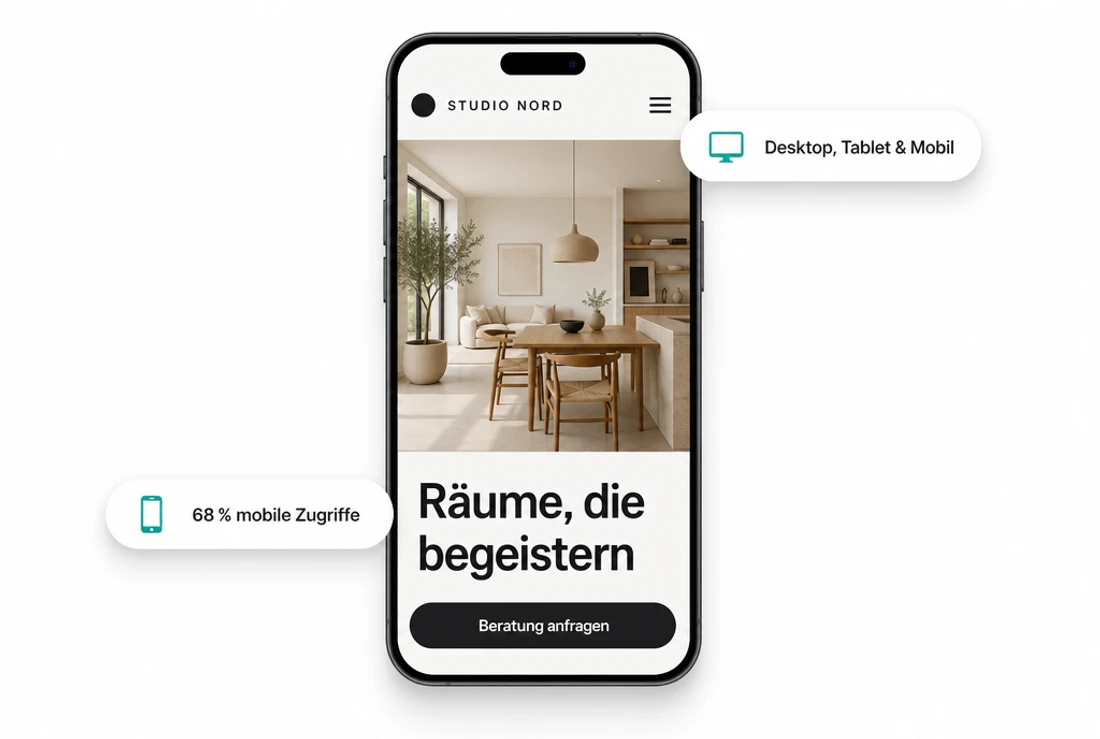 Responsive Website-Ansicht auf Smartphone, Tablet und Desktop