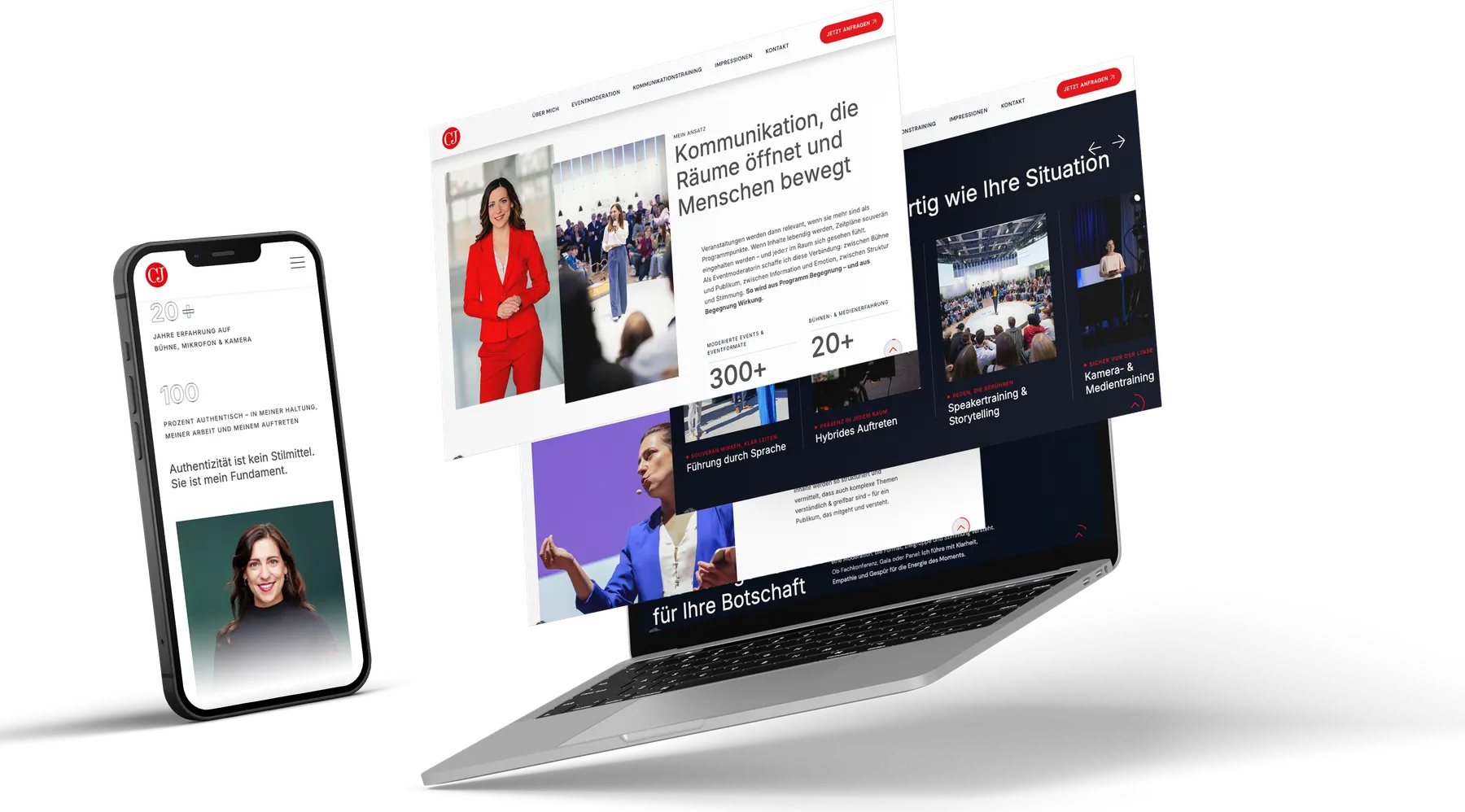 Responsive Webdesign von Seven Bytes Media: Kundenprojekt carinajantsch.de auf Laptop und Smartphone
