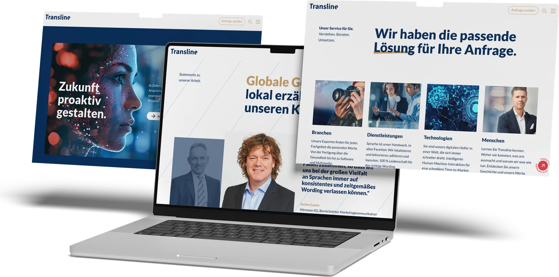 Webdesign-Referenz Transline: Corporate Website auf dem Laptop