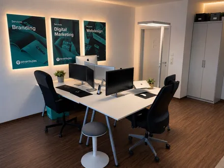 Arbeitsplätze im Büro von Seven Bytes Media in Winnenden